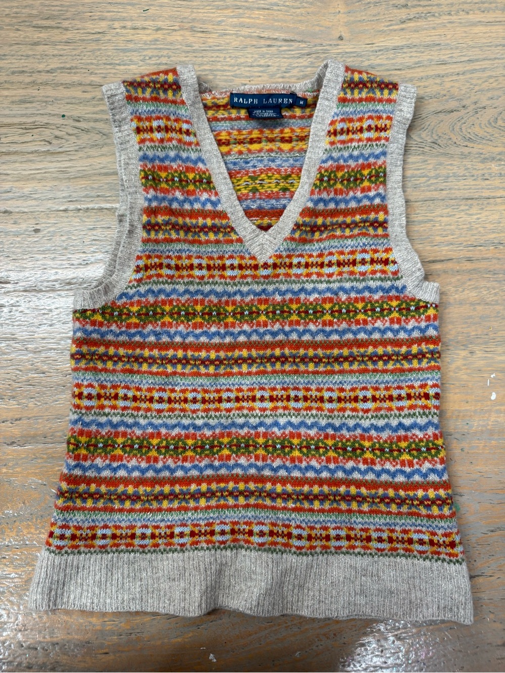 Vintage Ralph Lauren Blue Label Vest Sweater Fair Isle Wool Silk Cashmere RARE M